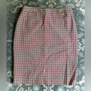 Talbots Red White and Black Gingham Check Pencil Skirt